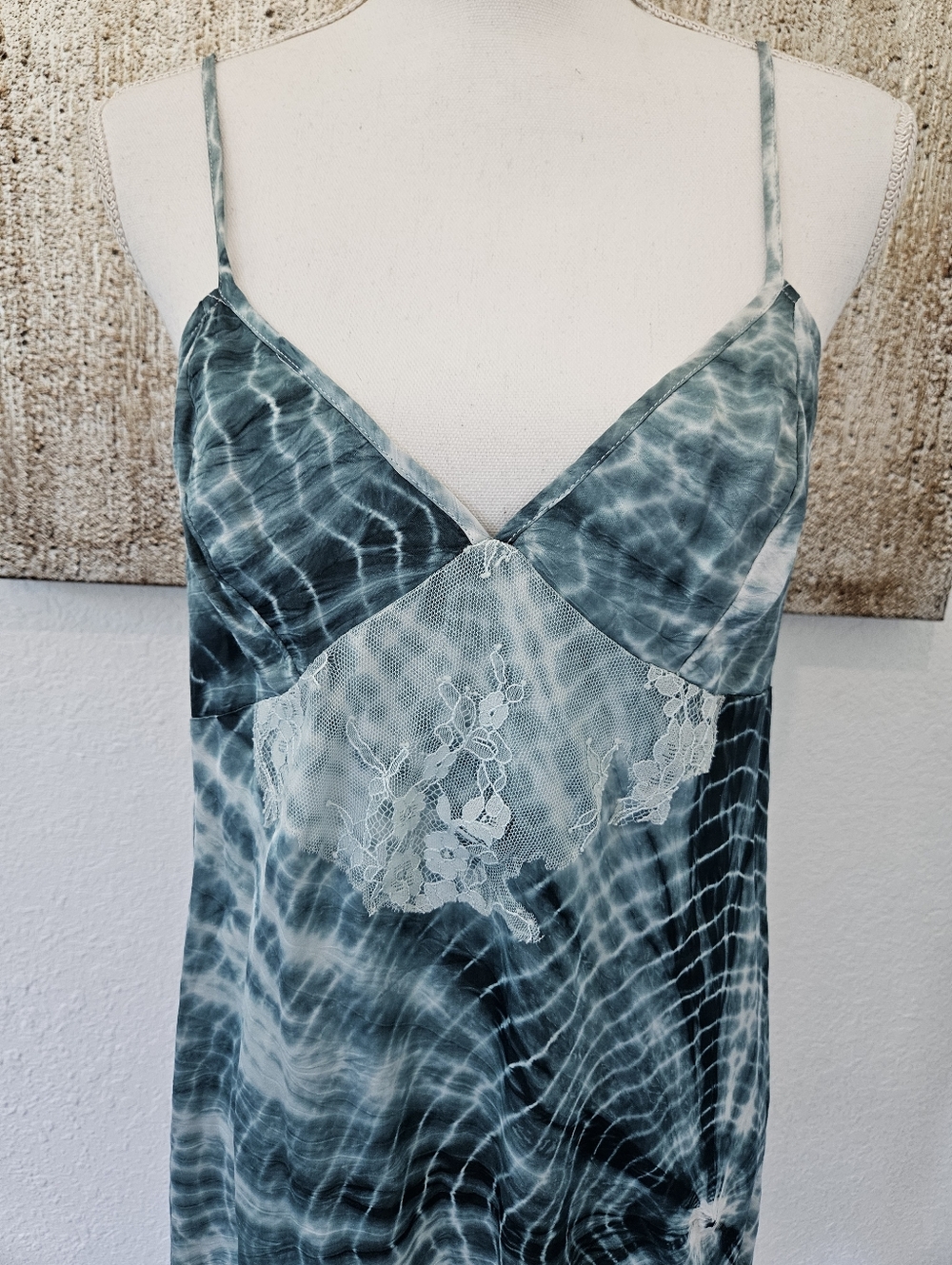NWT Free People Teal and White Lace-Trim Slip Dress - Picture 2 of 5
